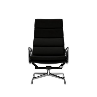 Vitra Soft Pad Chair EA 222 - Glijders voor harde vloer - Leder/Plano - nero/nero - verchroomd