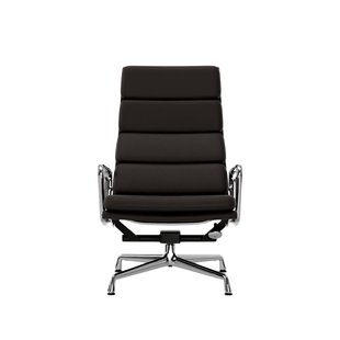 Vitra Soft Pad Chair EA 222 - Glijders voor harde vloer - Leder/Plano - chocolade/bruin - verchroomd