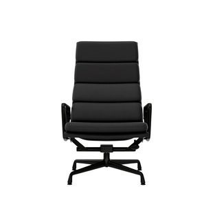 Vitra Soft Pad Chair EA 222 - diepzwart - Leder/Plano - asfalt/donkergrijs - Glijders voor harde vloer