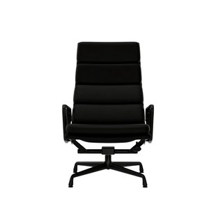 Vitra Soft Pad Chair EA 222 - Glijders voor harde vloer - Leder/Plano - nero/nero - diepzwart