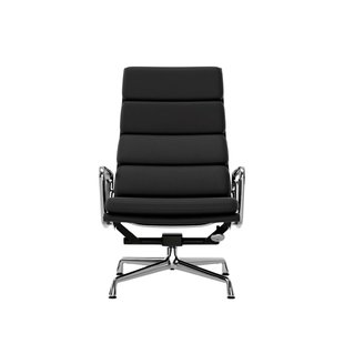 Vitra Soft Pad Chair EA 222 - Glijders voor harde vloer - Leder Premium F/Plano - asfalt/donkergrijs - verchroomd