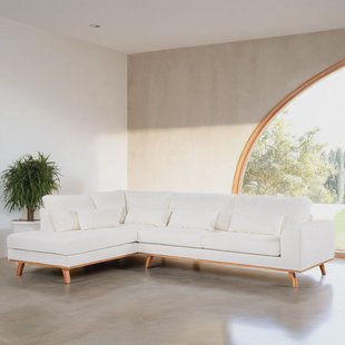 BASE 3-zits Hoekbank 'Kirstan' Links, Bouclé, kleur Naturel