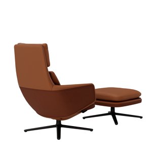 Vitra Grand Relax met Ottoman - basic dark gepoedercoat - cognac