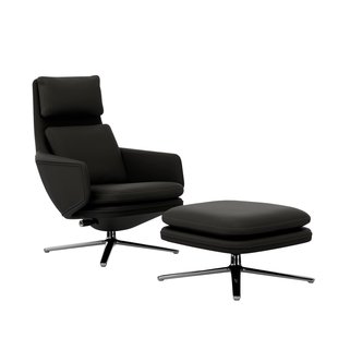 Vitra Grand Relax met Ottoman - gepolijst aluminium - umbragrijs