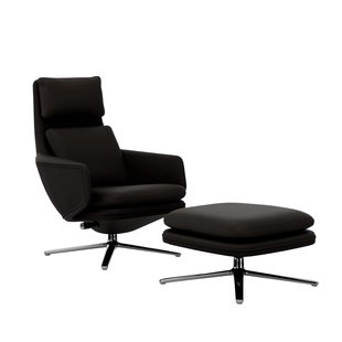 Vitra Grand Relax met Ottoman - gepolijst aluminium - Leer chocolade
