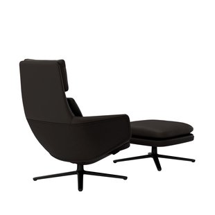 Vitra Grand Relax met Ottoman - basic dark gepoedercoat - Leer chocolade