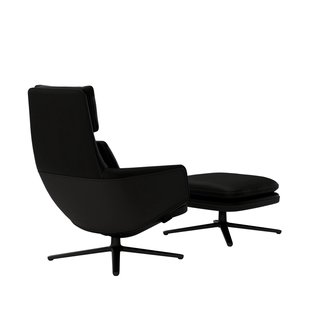 Vitra Grand Relax met Ottoman - basic dark gepoedercoat - Leer zwart