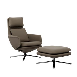 Vitra Grand Relax met Ottoman - gepolijst aluminium - Leer zand
