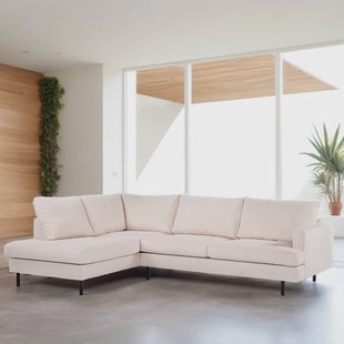 BASE 3-zits Hoekbank 'Aireal' Links, Rib, kleur Beige