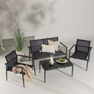 Nohr Loungeset 'Erikka' Met bank, 2 loungestoelen en tafel, kleur Zwart