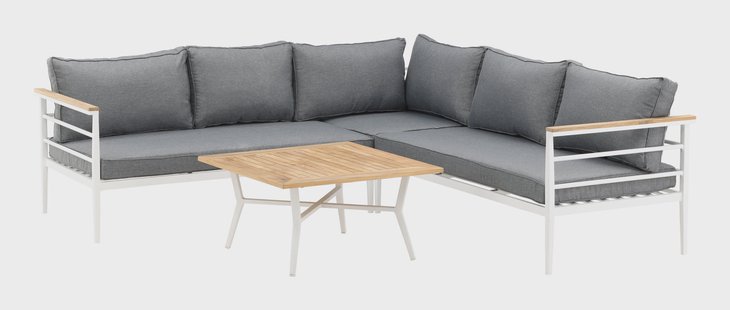 Nohr Loungeset 'Constantina' Teakhout, Met hoekbank en tafel, kleur Wit