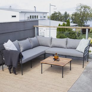 Nohr Loungeset 'Lakysha' Acaciahout, Met hoekbank en tafel, kleur Zwart