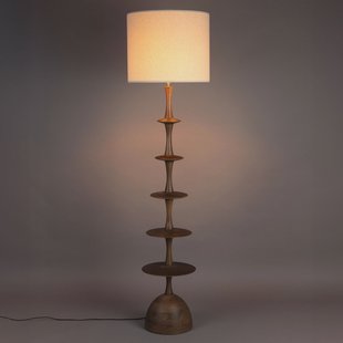 Dutchbone Vloerlamp 'Cath' Mangohout en linnen, 180cm