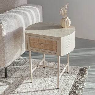 ZILT Bijzettafel / Nachtkastje 'Meja' Rattan / Webbing, Met 1 lade, kleur beige