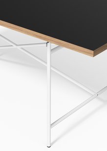 Richard Lampert Tafel Eiermann 1 - Linoleum nero 4023/eiken rand - 110 x 66 cm - wit - middelste stut - 140 x 80 cm