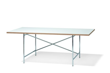 Richard Lampert Tafel Eiermann 1 - melamine wit/eiken rand - 110 x 66 cm - chrome - excentrische stut - 160 x 80 cm
