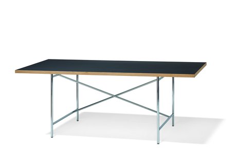 Richard Lampert Tafel Eiermann 1 - Linoleum nero 4023/eiken rand - 110 x 66 cm - chrome - excentrische stut - 180 x 90 cm