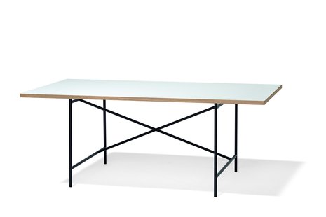 Richard Lampert Tafel Eiermann 1 - melamine wit/eiken rand - 110 x 78 cm - zwart - excentrische stut - 160 x 90 cm