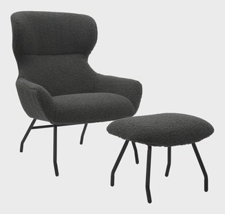 Artistiq Fauteuil 'Ashten' Met hocker, Teddy, kleur Antraciet