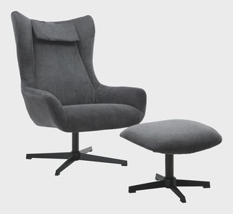 Artistiq Draaifauteuil 'Mendy' Met hocker, Rib, kleur Grijs