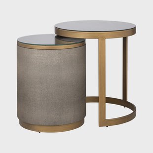 Richmond Bijzettafel 'Bloomville' Lederlook en glas, Set van 2 stuks