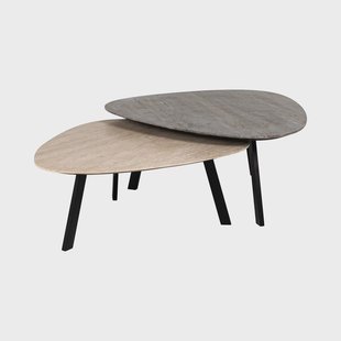 Richmond Organische Salontafel 'Spencer' Travertin, Set van 2 stuks