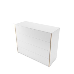 Müller Möbelwerkstätten Modular Plus Commode met vier lades - Melamine/wit & berkenmultiplexrand