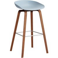 HAY About a Stool AAS 32 - slate blue 2.0 - notenhout gelakt (op waterbasis) - voetbank roestvrij staal - Zithoogte 75 cm - viltglijders