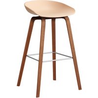 HAY About a Stool AAS 32 - voetbank roestvrij staal - Zithoogte 75 cm - viltglijders - pale peach 2.0 - notenhout gelakt (op waterbasis)