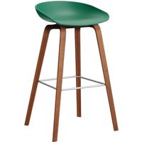 HAY About a Stool AAS 32 - voetbank roestvrij staal - Zithoogte 75 cm - viltglijders - teal green 2.0 - notenhout gelakt (op waterbasis)