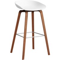 HAY About a Stool AAS 32 - white 2.0 - notenhout gelakt (op waterbasis) - voetbank roestvrij staal - Zithoogte 75 cm - viltglijders