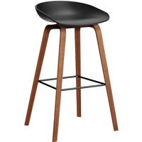 HAY About a Stool AAS 32 - voetbank zwart - Zithoogte 75 cm - viltglijders - black 2.0 - notenhout gelakt (op waterbasis)