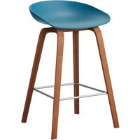 HAY About a Stool AAS 32 - azure blue 2.0 - notenhout gelakt (op waterbasis) - voetbank roestvrij staal - Zithoogte 65 cm - viltglijders