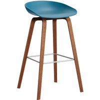 HAY About a Stool AAS 32 - azure blue 2.0 - notenhout gelakt (op waterbasis) - voetbank roestvrij staal - Zithoogte 75 cm - kunststofglijders
