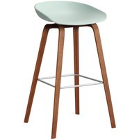 HAY About a Stool AAS 32 - dusty mint 2.0 - notenhout gelakt (op waterbasis) - voetbank roestvrij staal - Zithoogte 75 cm - kunststofglijders