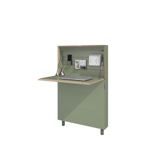 Müller Möbelwerkstätten Flatmate Secretaire Linoleum - olive - Led-techniek met stekkerdoos en USB-doos