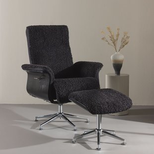 Nohr Fauteuil 'Arnoldo' Met voetenbank, Faux fur, kleur Zwart