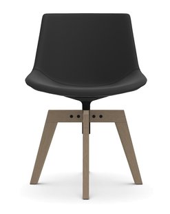 MDF Italia Flow Leder Draaistoel eiken onderstel - zwart Nuvola 101/plaatbasis loodgrijs