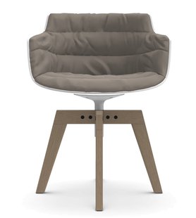 MDF Italia Flow Slim Armstoel Draaistoel Eiken met Bekleding Londra - duifgrijs Londra 05/plaat basis wit