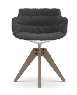 MDF Italia Flow Slim Armstoel Draaistoel VN Eiken met Bekleding Londra - grafiet grijs Londra 08/plaat basis wit