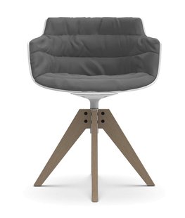 MDF Italia Flow Slim Armstoel Draaistoel VN Eiken met Bekleding Londra - grijs Londra 09/plaat basis wit