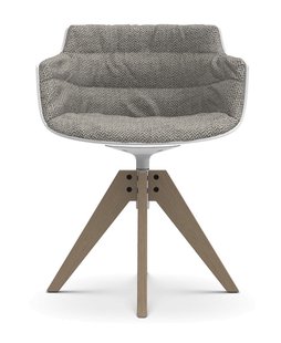 MDF Italia Flow Slim Armstoel Draaistoel VN Eiken met Bekleding Monaco - wit/beige Monaco Col. 443.000
