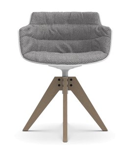 MDF Italia Flow Slim Armstoel Draaistoel VN Eiken met Bekleding Monaco - wit/lichtgrijs Monaco Col. 443.002