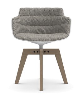 MDF Italia Flow Slim Armstoel Draaistoel Eiken met Bekleding Monaco - wit/beige Monaco Col. 443.000