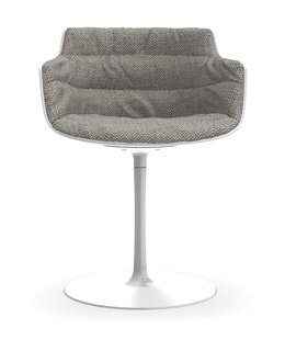 MDF Italia Flow Slim Armstoel Draaistoel Plaat voet met Bekleding Monaco - wit/beige Monaco Col. 443.000