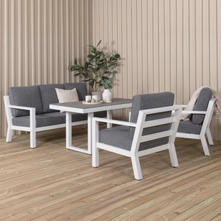 Nohr Loungeset 'Searra' Met bank, tafel en 2 stoelen, kleur Wit/Grijs