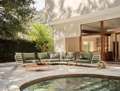 HOUE LEVEL 2 Loungebank Gedempt Wit - Sunbrella Heritage Leaf - rechts