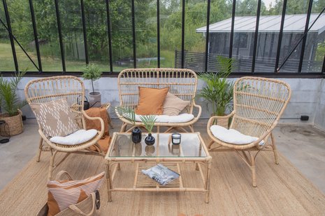 Nohr Loungeset 'Bronwen' Met bank, 2 fauteuils en tafel, Rotan, kleur Naturel
