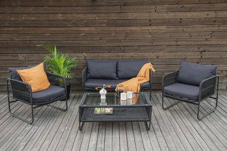 Nohr Loungeset 'Nikia' Met bank, 2 stoelen en tafel, kleur Zwart