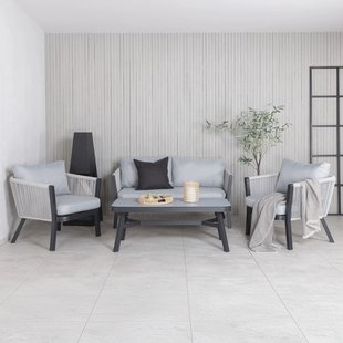 Nohr Loungeset 'Sauel' Met bank, 2 stoelen en tafel, kleur Grijs/Zwart